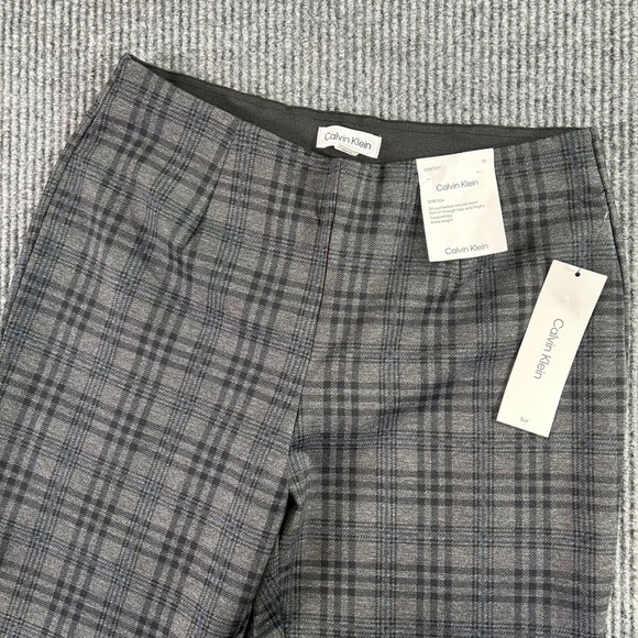 NWT Calvin Klein Pants Womens 10 Gray Plaid Ankle Career Work Capsule Wardrobe - Picture 1 of 10